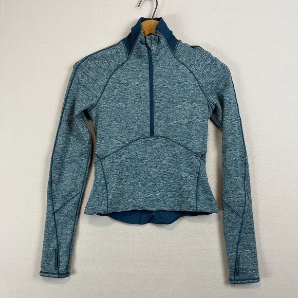 LULULEMON Always Alert 1/2 Zip Rulu Cropped Pullover Size 2 Long Sleeve Blue - Picture 2 of 9